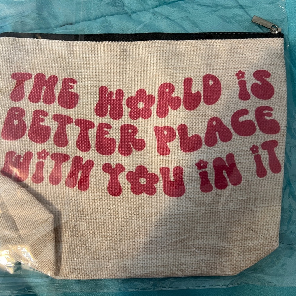 Cream and Pink Cosmetic Case with Playful Text